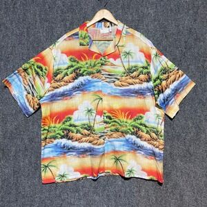ASOS DESIGN Mens 2XL Tropical Beach Scene Button Up Shirt Short Sleeve Cotton